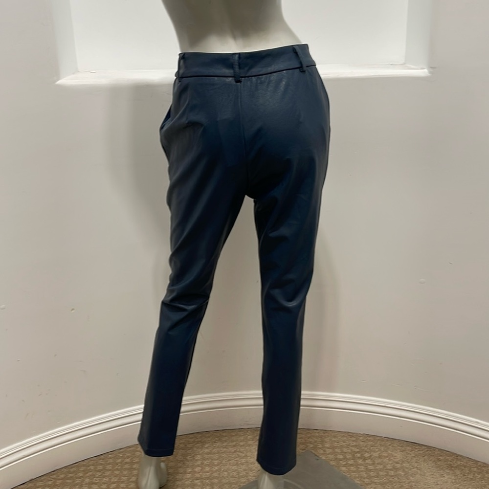 Fashion Nova Ericka Faux Leather Pants Blue Ankle Style Size L NWT - Picture 11 of 12